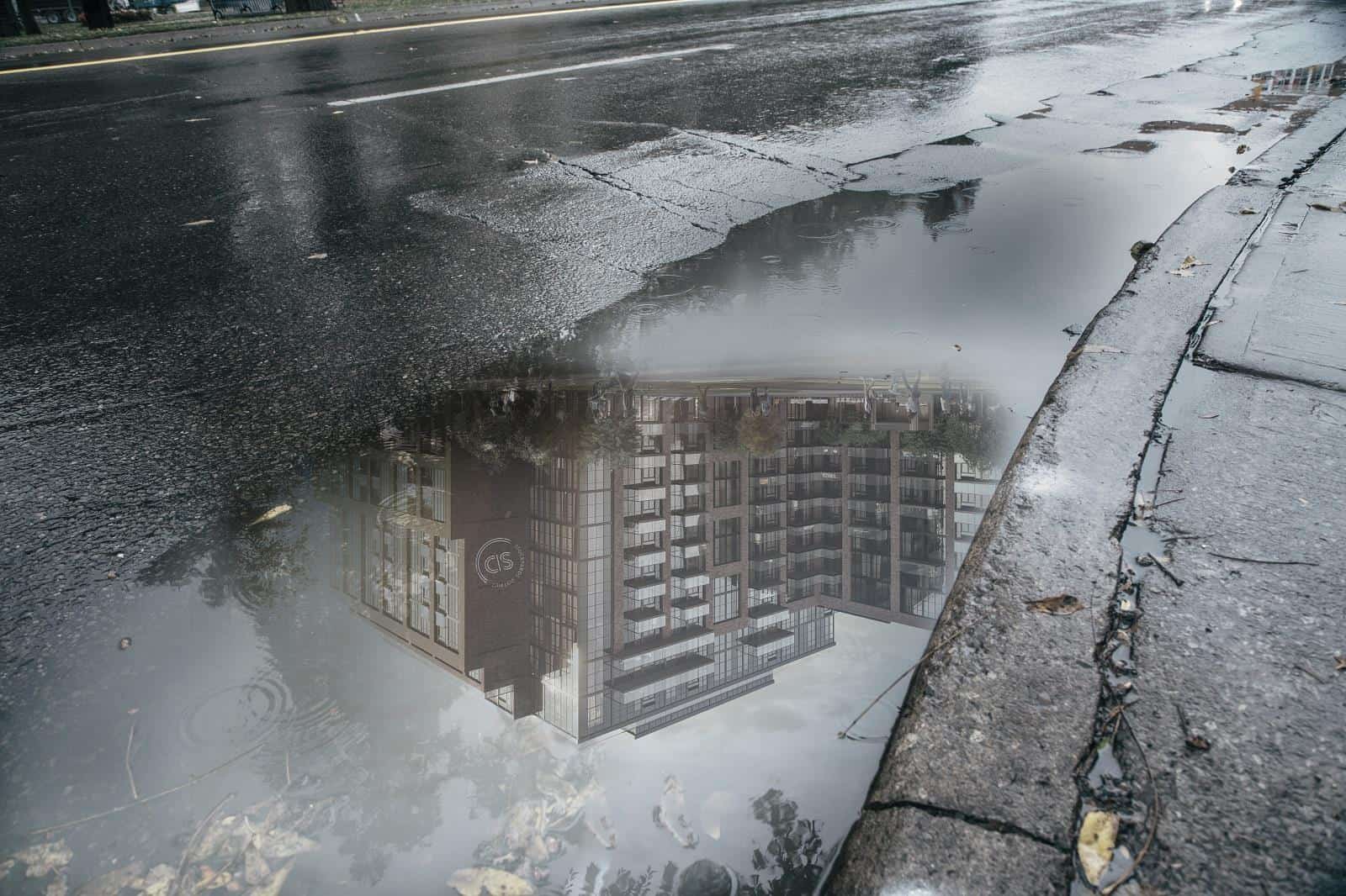 Stockyards District Condos Puddle Reflection Building True Condos