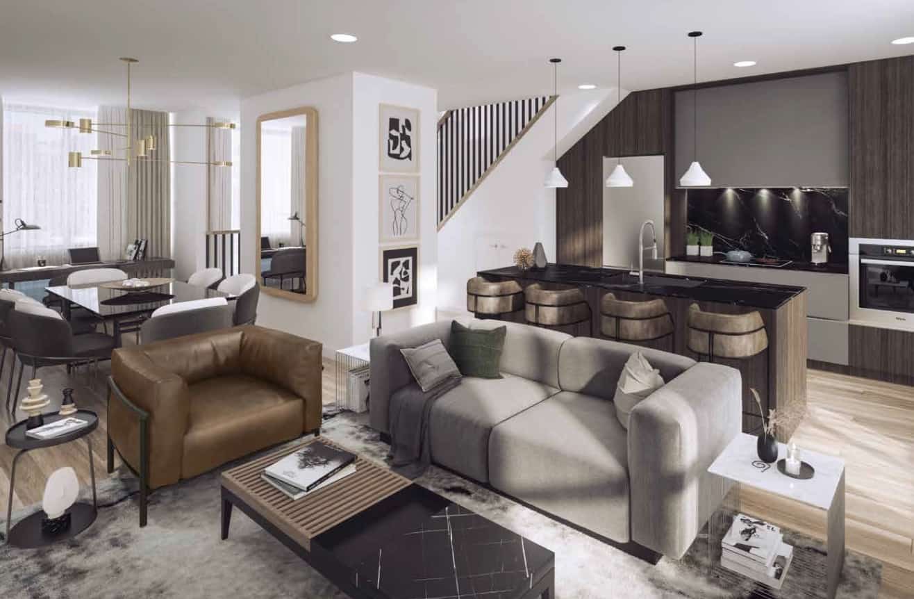 Ultrasonic Townhomes Interior Living Rendering True Condos